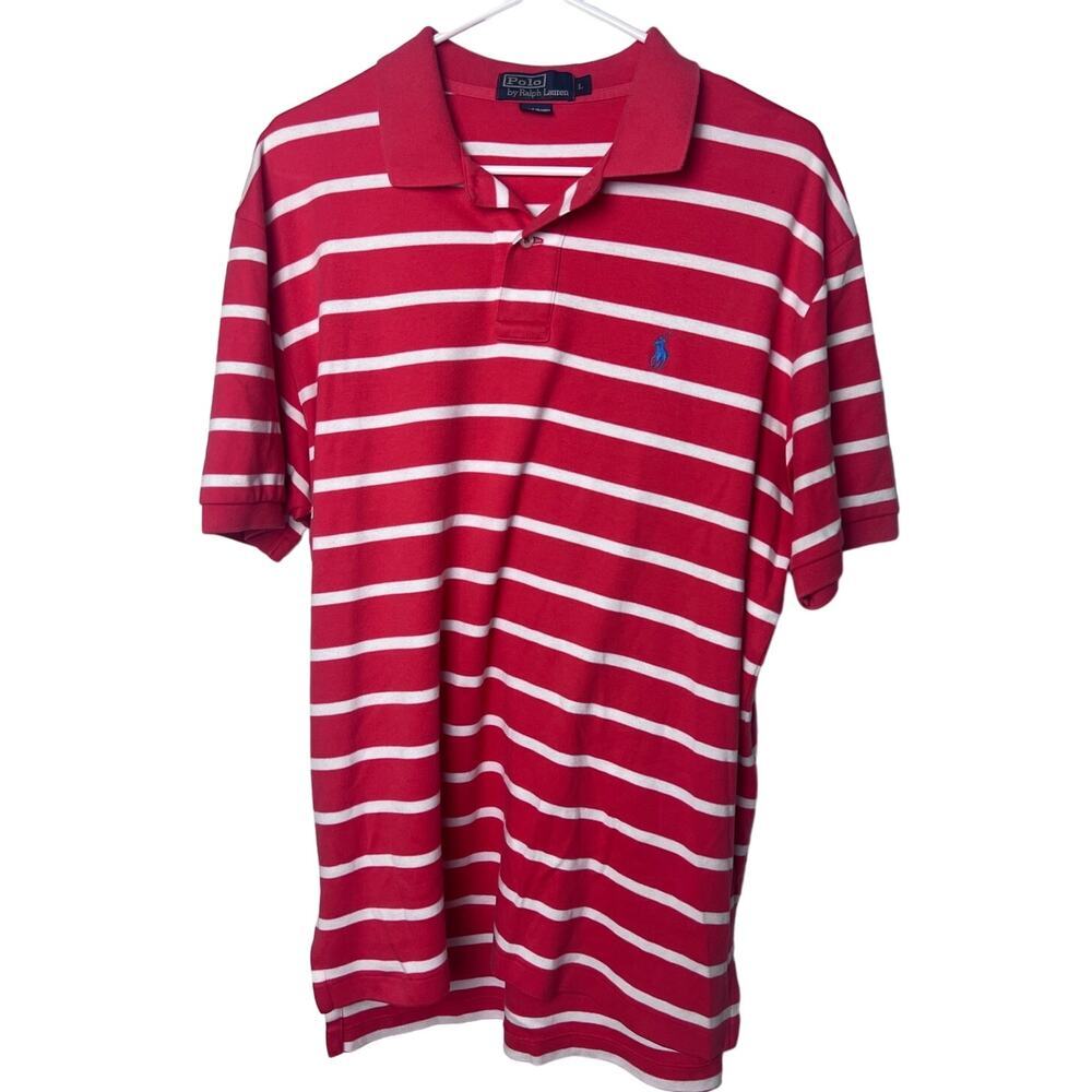 Polo by Ralph Lauren Men's Polo Size Large Red Striped Polo Shirt 100% Cotton